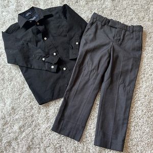 Boys size 4 Black shirt & size 3/4 grey pants.
